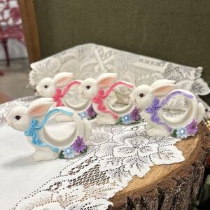 Set of Bunny Napkin Rings with Floral Accents